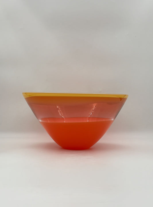 Art Glass Swirl Bowl – Red Pink Amber Layers Modern Decor Home Accents