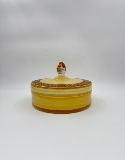Yellow & Gold Glass Dish with Lid – Decorative Jar