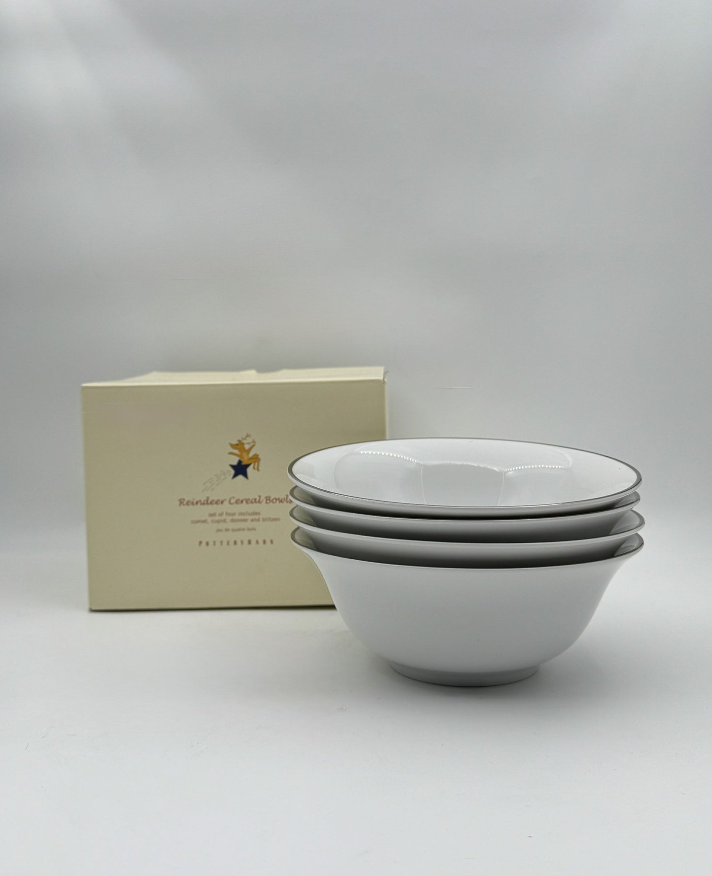 Pottery Barn Reindeer Set of 4 Cereal Bowls in Original Box