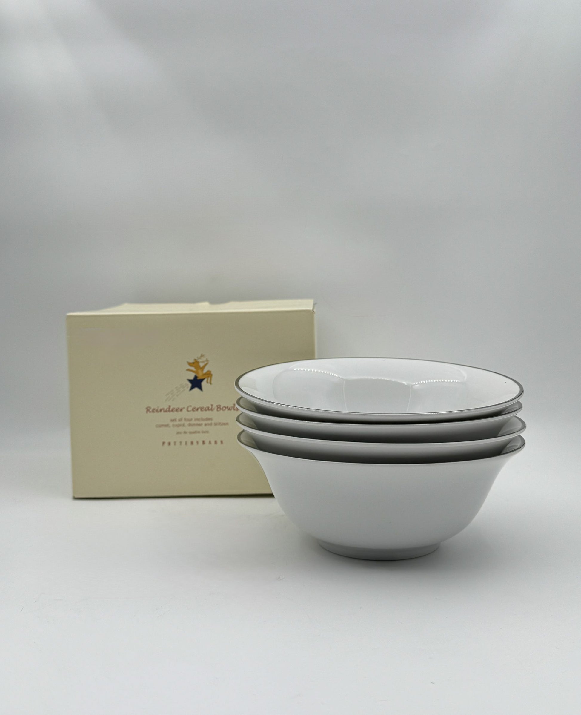 Pottery Barn Reindeer Set of 4 Cereal Bowls in Original Box