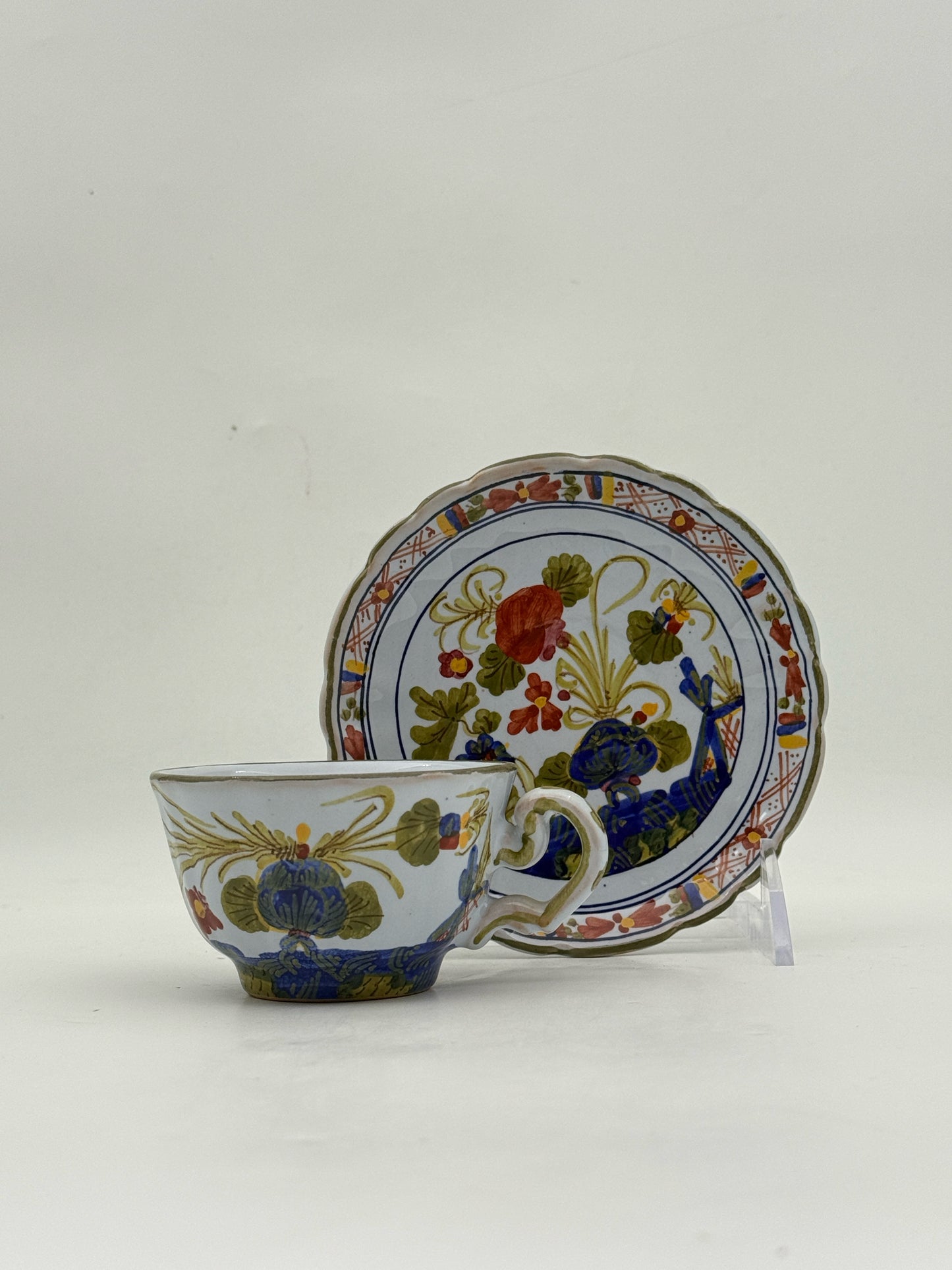 AMM Vintage Italian Carnation Demitasse Teacups And Saucers- Set Of 6