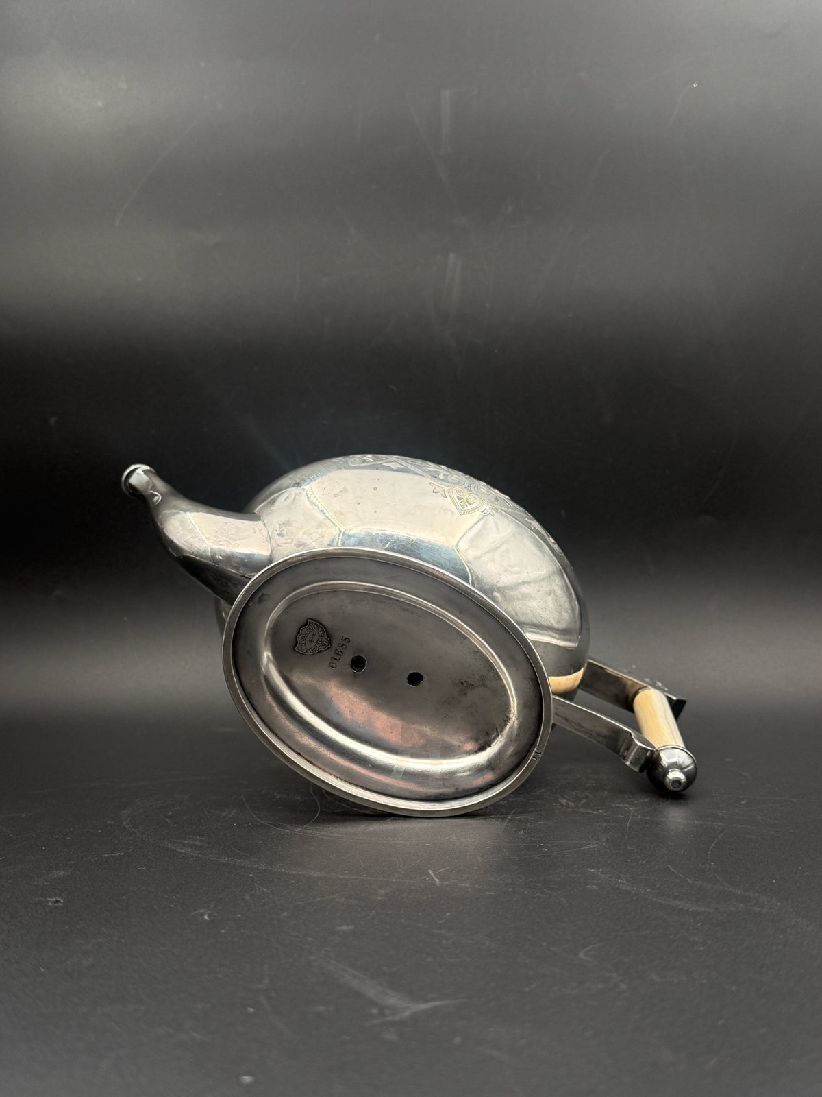 Meriden Silverplate Teapot With A Bone Handle And Sphinx Detail