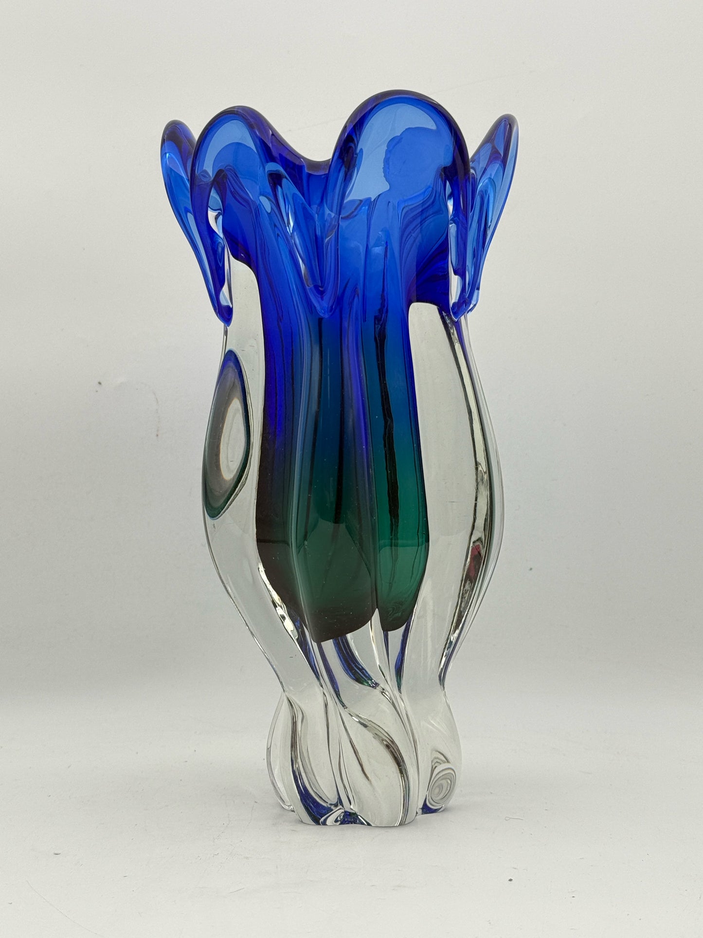 Handblown Green And Blue Glass Vase
