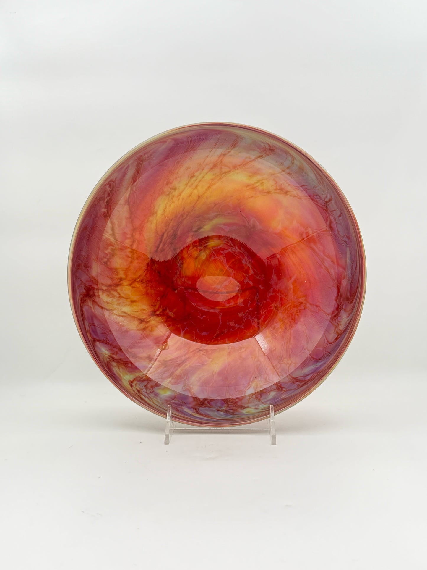 Purple Orange And Green Swirl Signed Art Glass Bowl