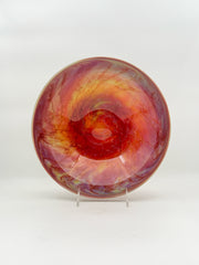 Purple Orange And Green Swirl Signed Art Glass Bowl