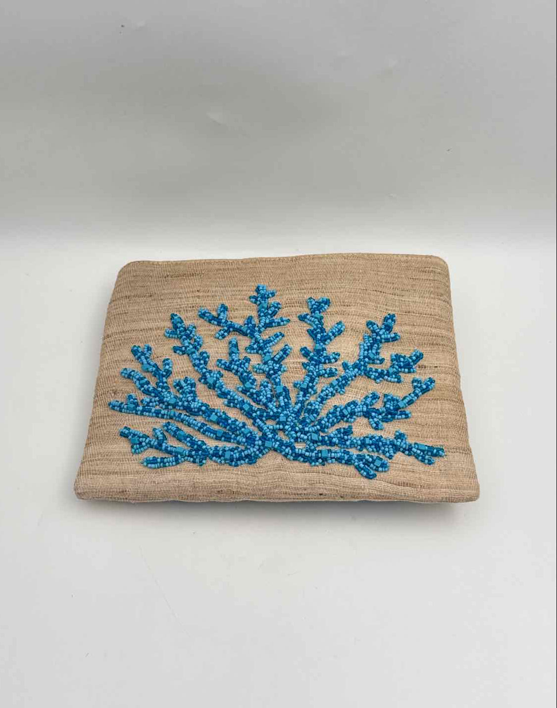 Hand Beaded Turquoise Coral Purse Bamboo Handle Evening Bag Clutch