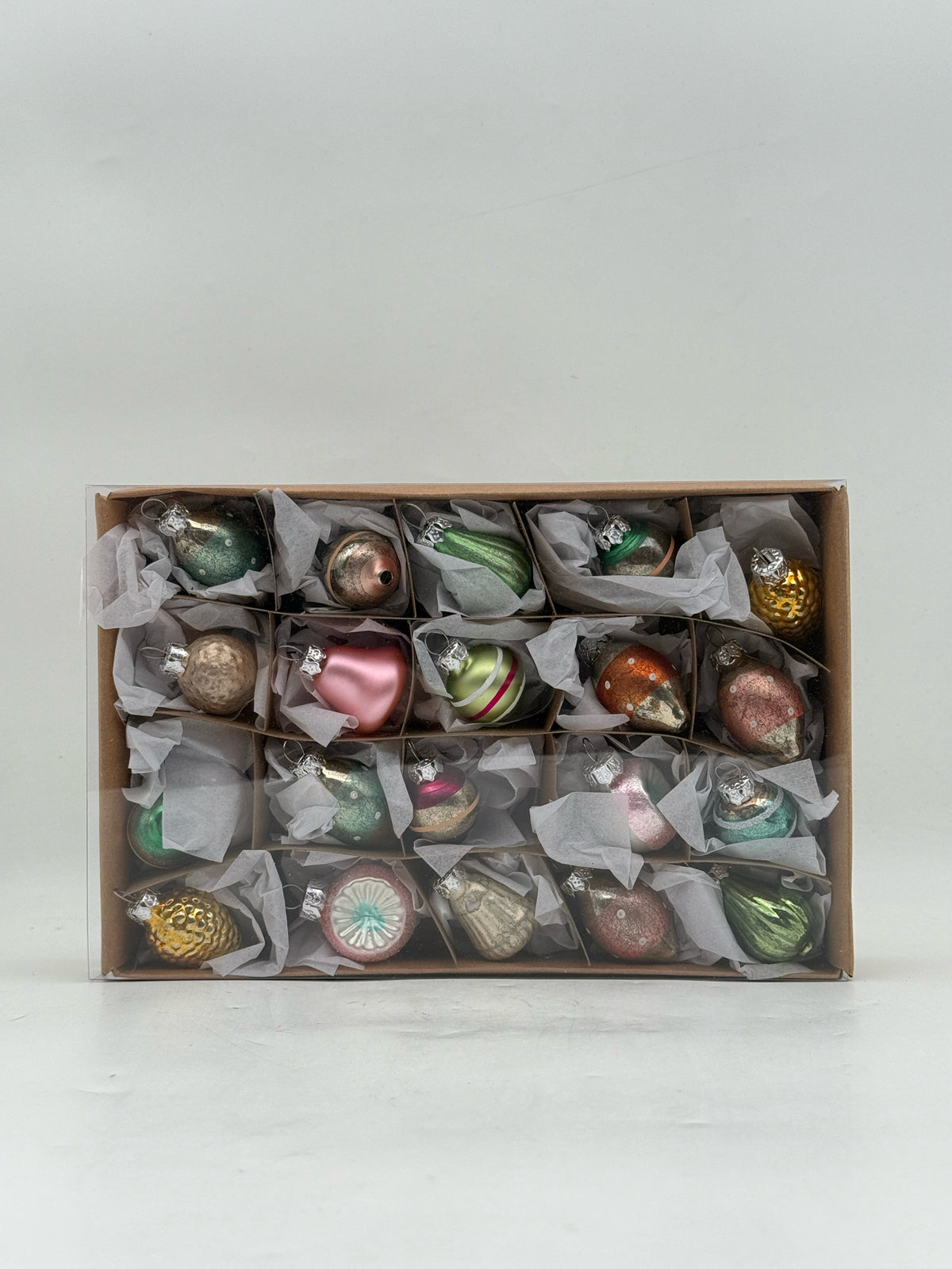 Box Of Mini Retro Ornaments- Set Of 20