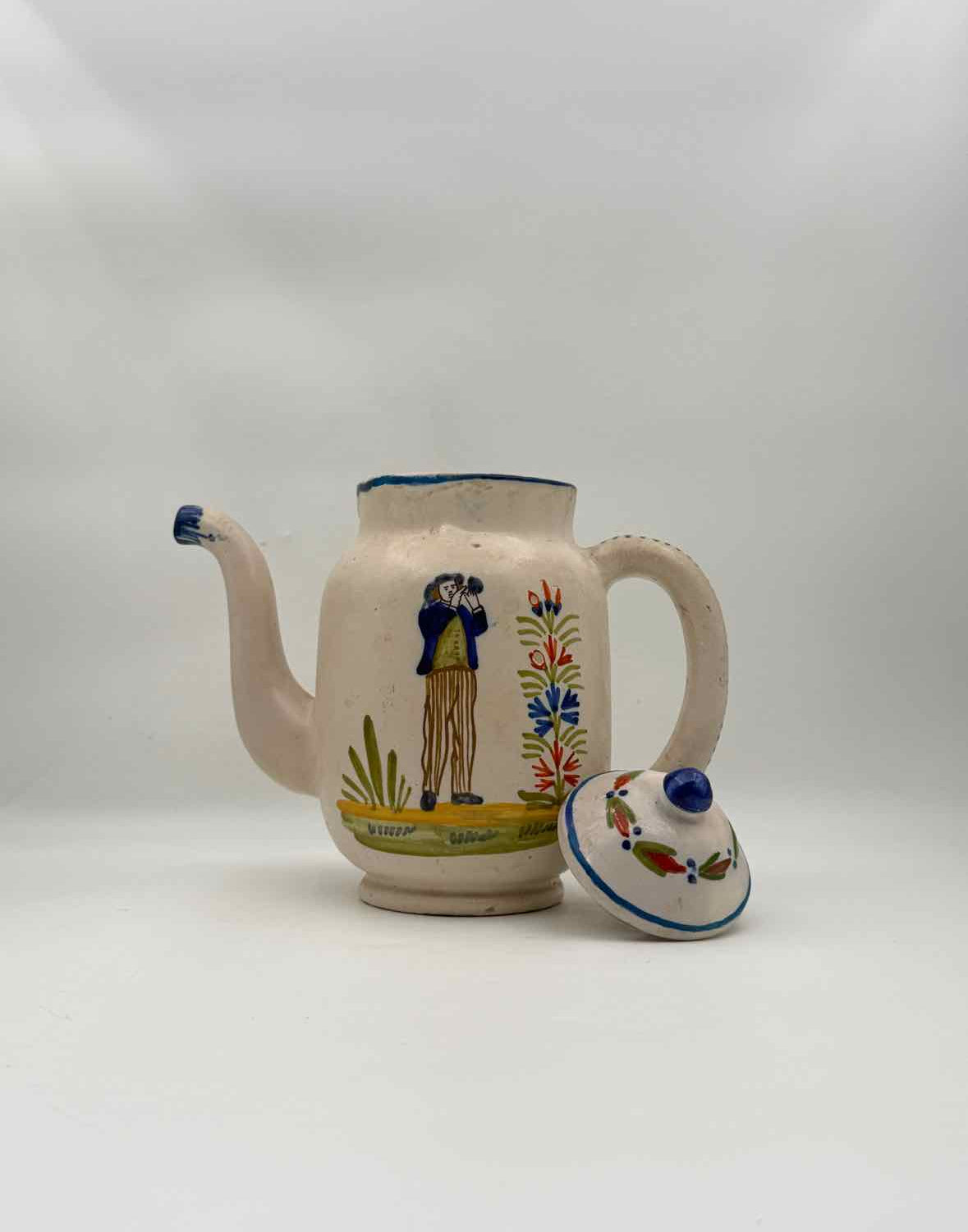 Vintage French Faience Coffee Pot Paimpolaise c 1955 Decor Art Ceramic