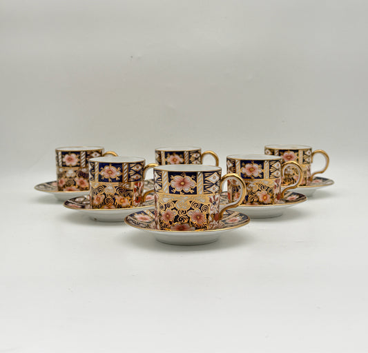 Royal Crown Derby Traditional Imari Demitasse Cups And Saucers- Set Of 6