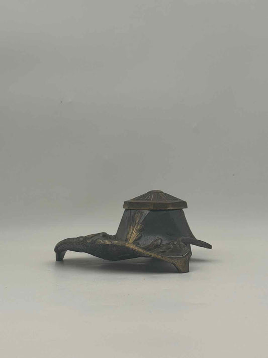 Antique Art Deco/Nouveau Spelter Inkwell With Glass Insert