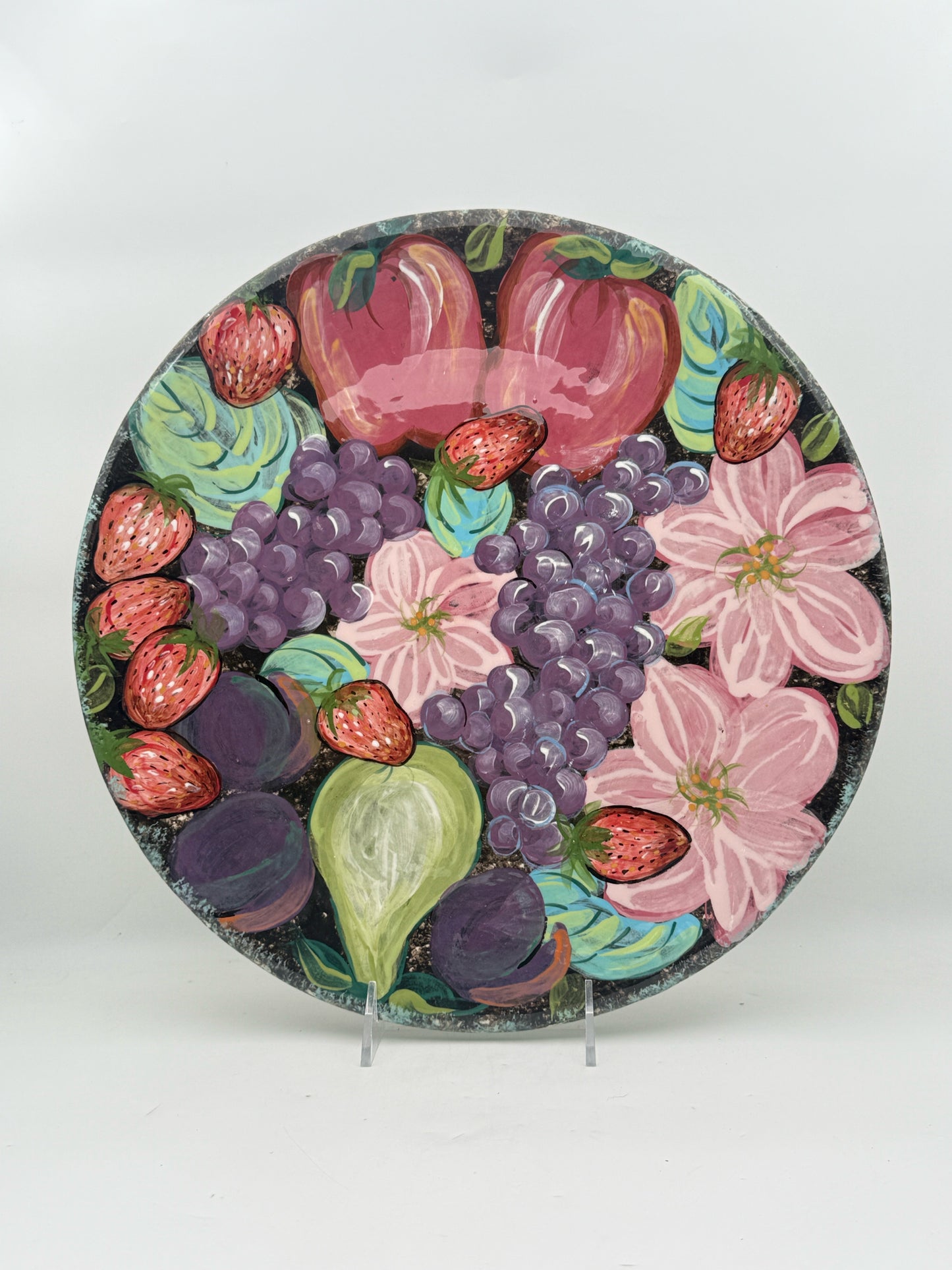 Lesal Handpainted Strawberry Grapes And Apples Platter