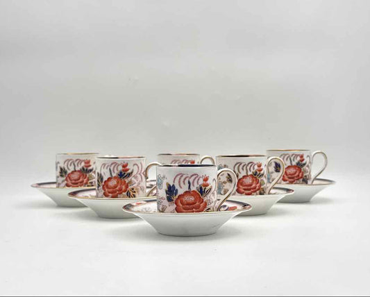 Antique Crown Staffordshire Imari Demitasse Set of 6 England c.1950