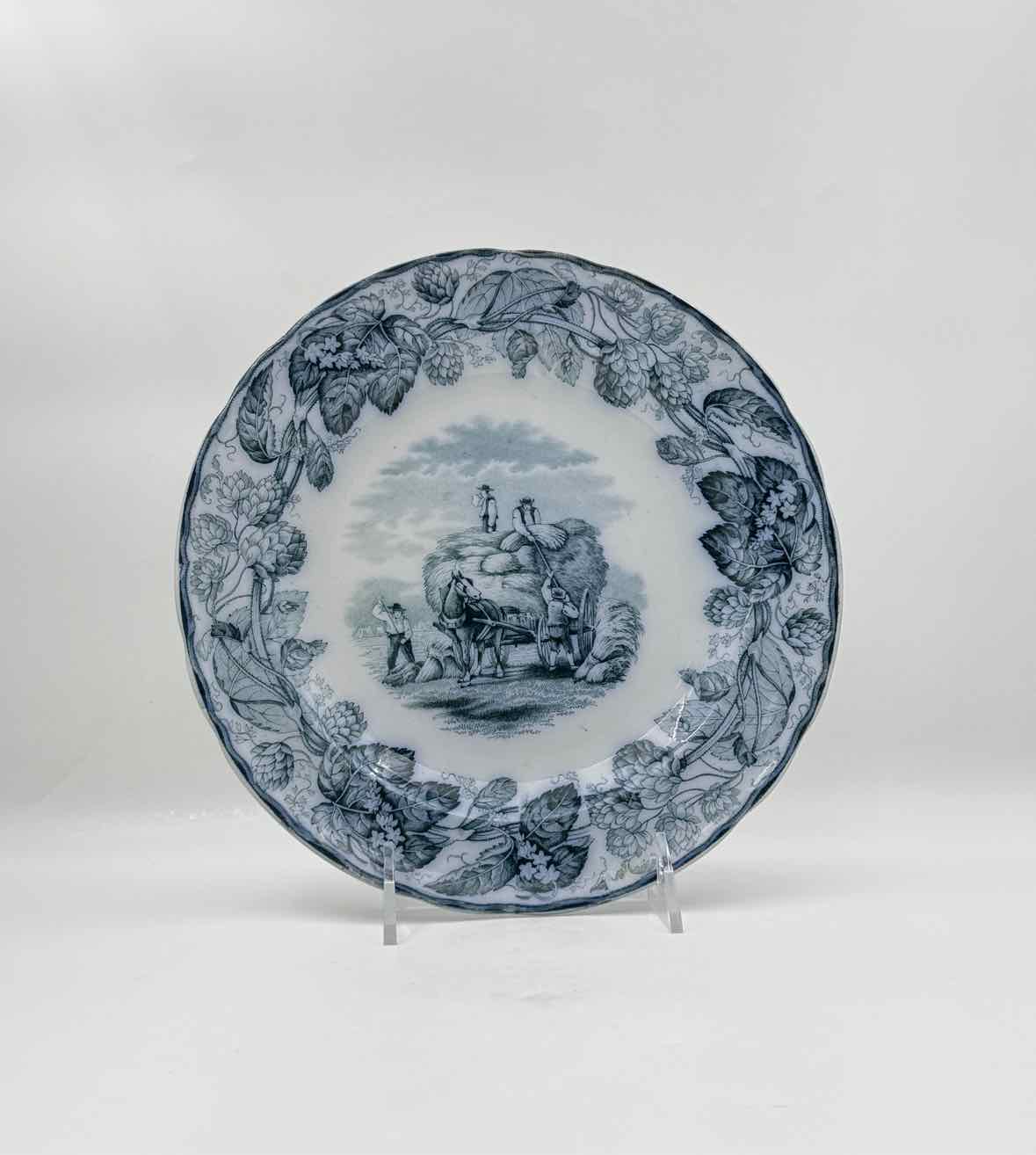 1860 Copeland "Hops" Blue Transferware Set Of 10 Dinner Plates