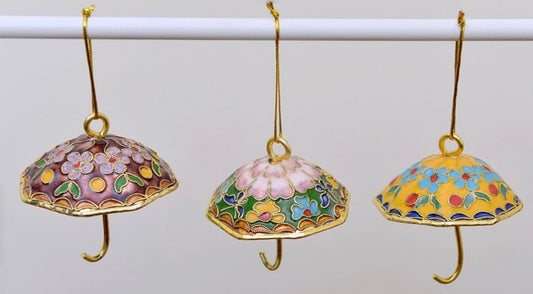Cloisonne Umbrella Ornaments- Set Of 3