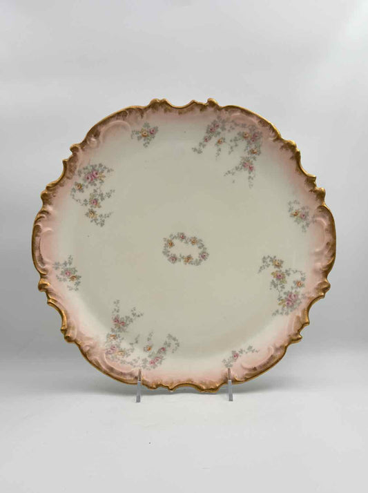 Limoges Hand Painted Floral Platter Pink Border Gold Trim France