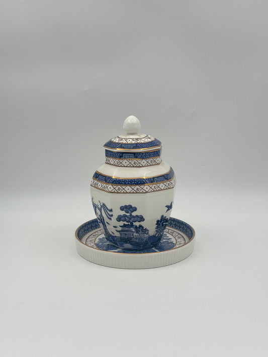Royal Doulton Booth’s "Real Blue Willow" Jar with Lid and Tray – Small Decorative Set