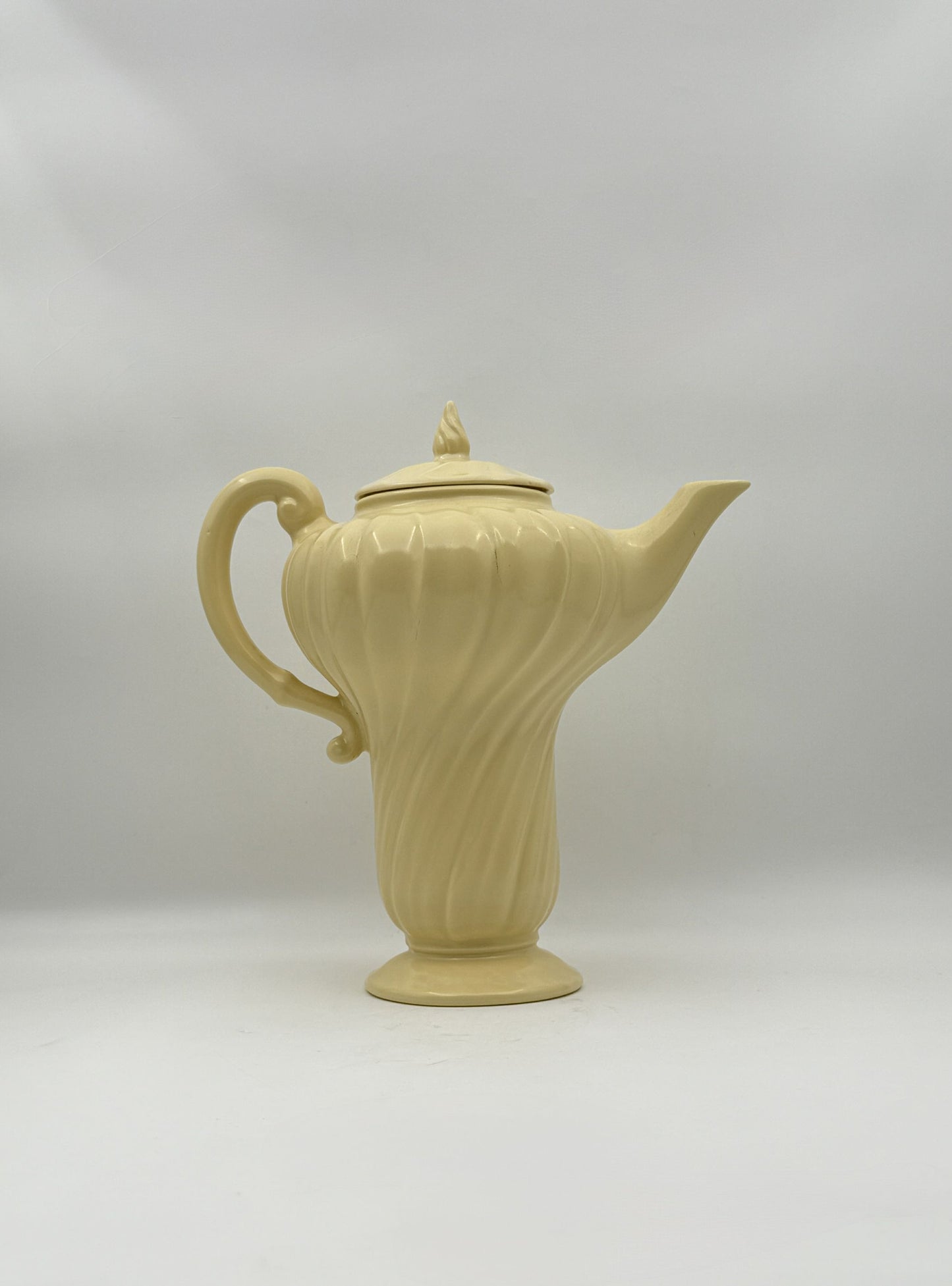 Vintage USA Pottery Pale Yellow Pitcher with Lid, Mid-Century