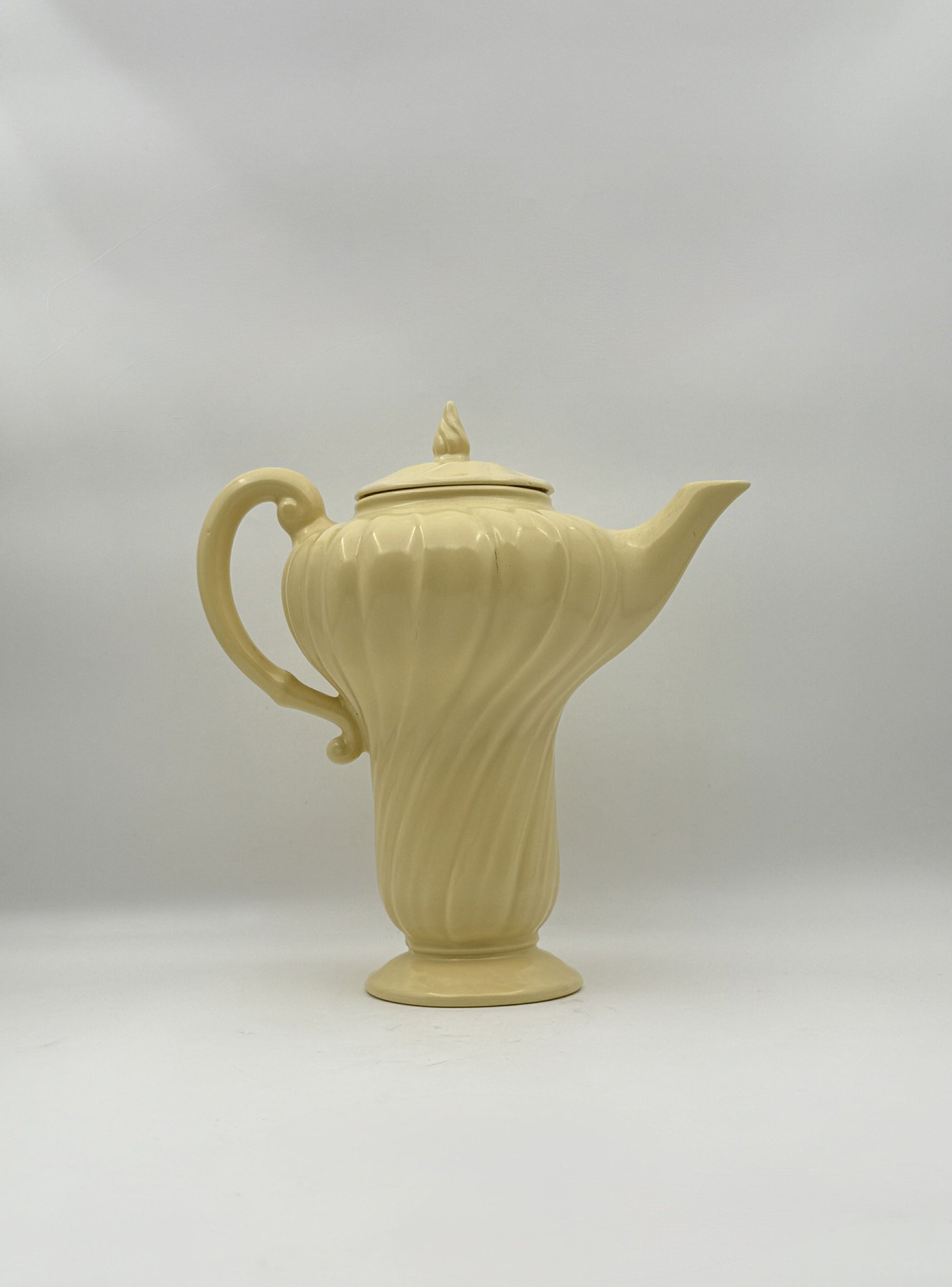 Vintage USA Pottery Pale Yellow Pitcher with Lid, Mid-Century
