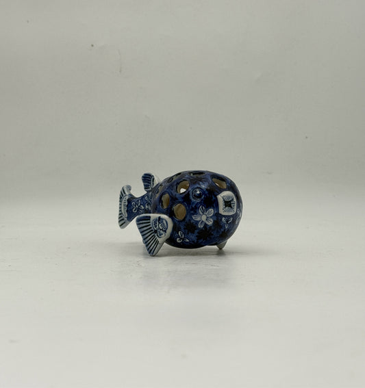 Delft Blue And White Fish Flower Frog