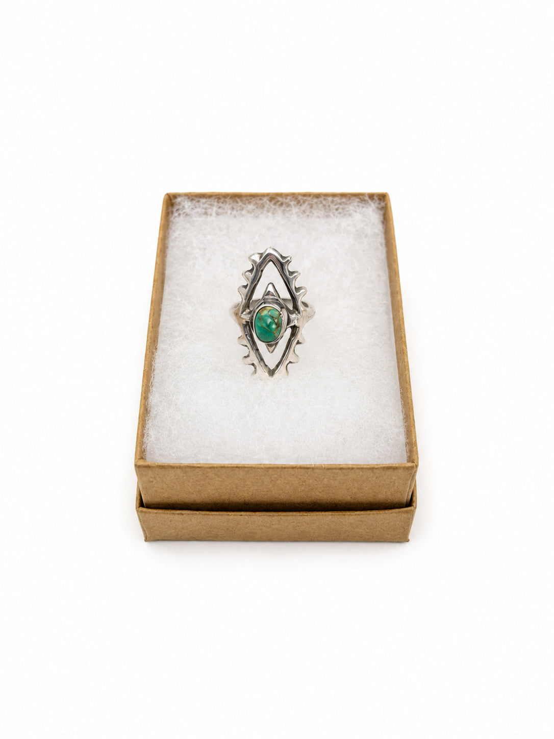 Silver Tone Ring With A Green Stone