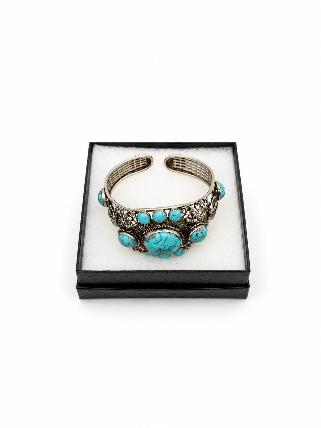 Vintage Turquoise Color Stone Silver Stone Cuff Bracelet