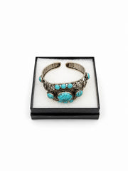 Vintage Turquoise Color Stone Silver Stone Cuff Bracelet