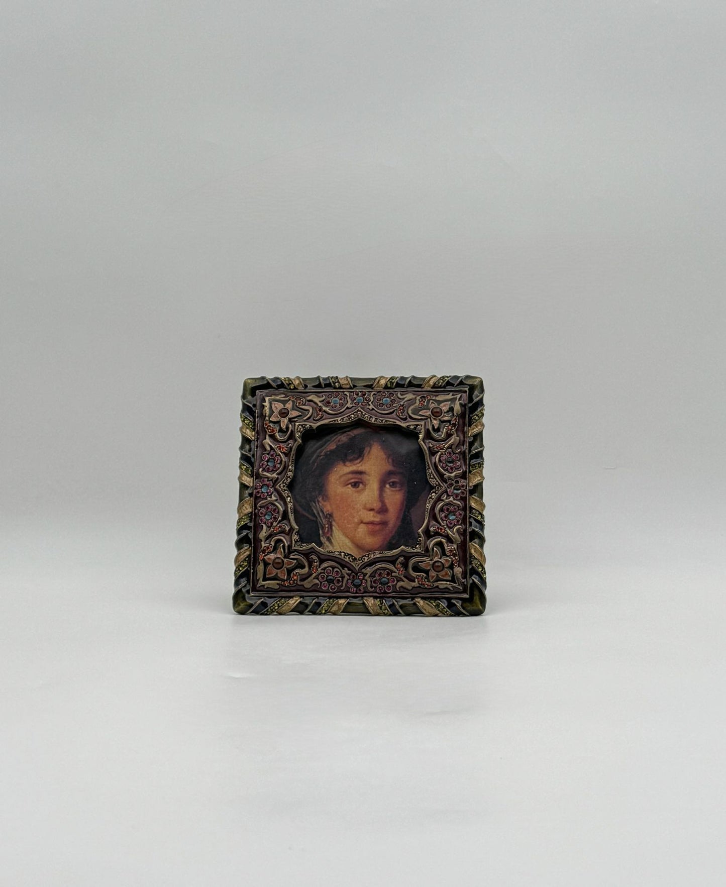 Jay Strongwater Square Pink & Green Frame with Swarovski Crystals