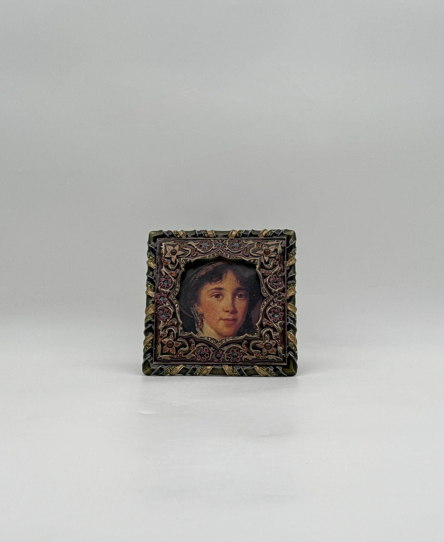 Jay Strongwater Square Pink & Green Frame with Swarovski Crystals