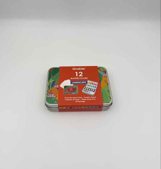 Watercolor Pocket Set of 12 with Brush – Landscape Travel Paint Kit