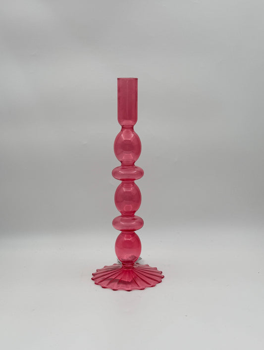 Raz Imports Slim Pink Glass Candlestick – 10.25" Tall