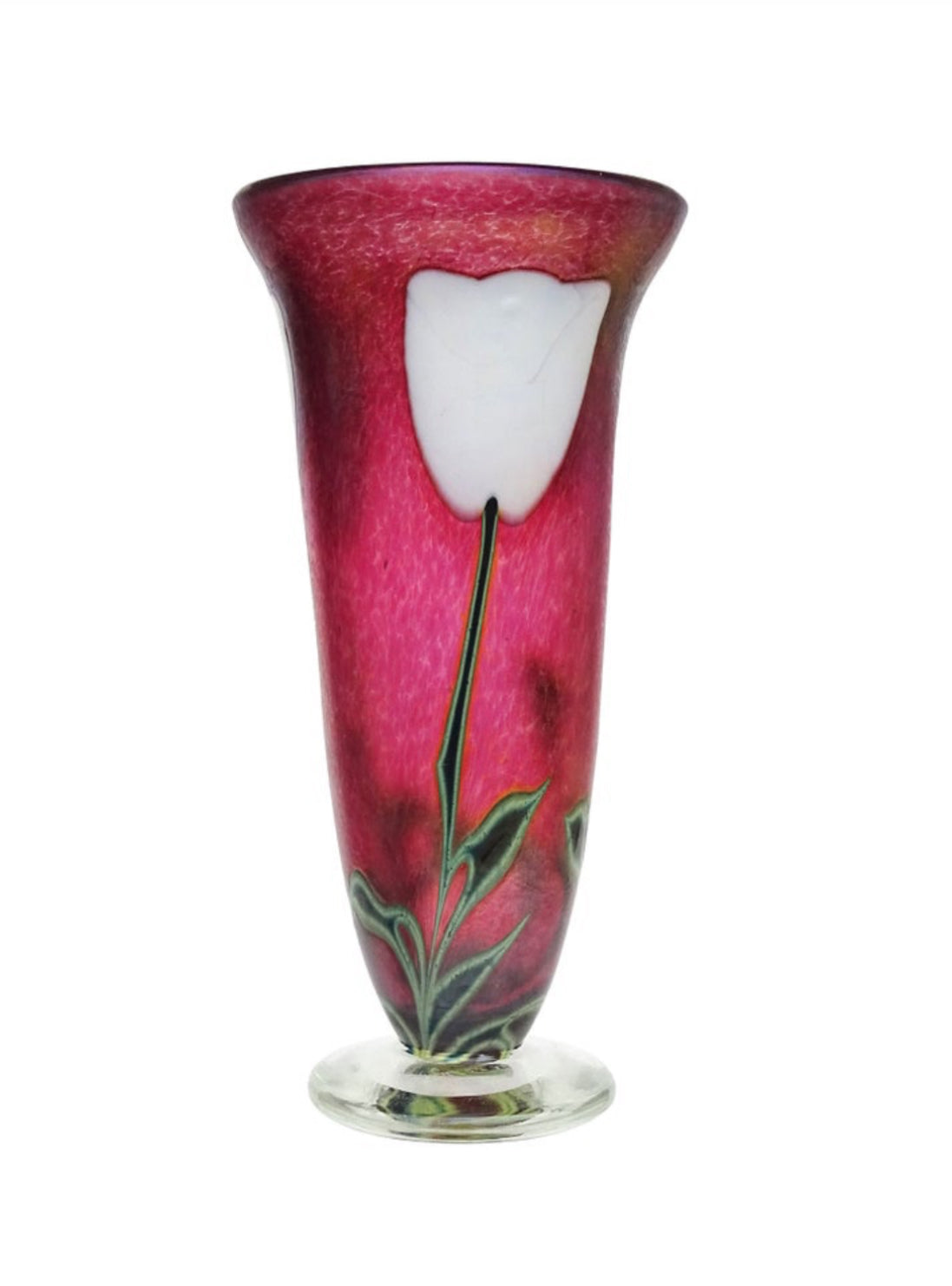 Robert Held Hand-Blown Tulip Art Glass Vase – White Tulip on Pink