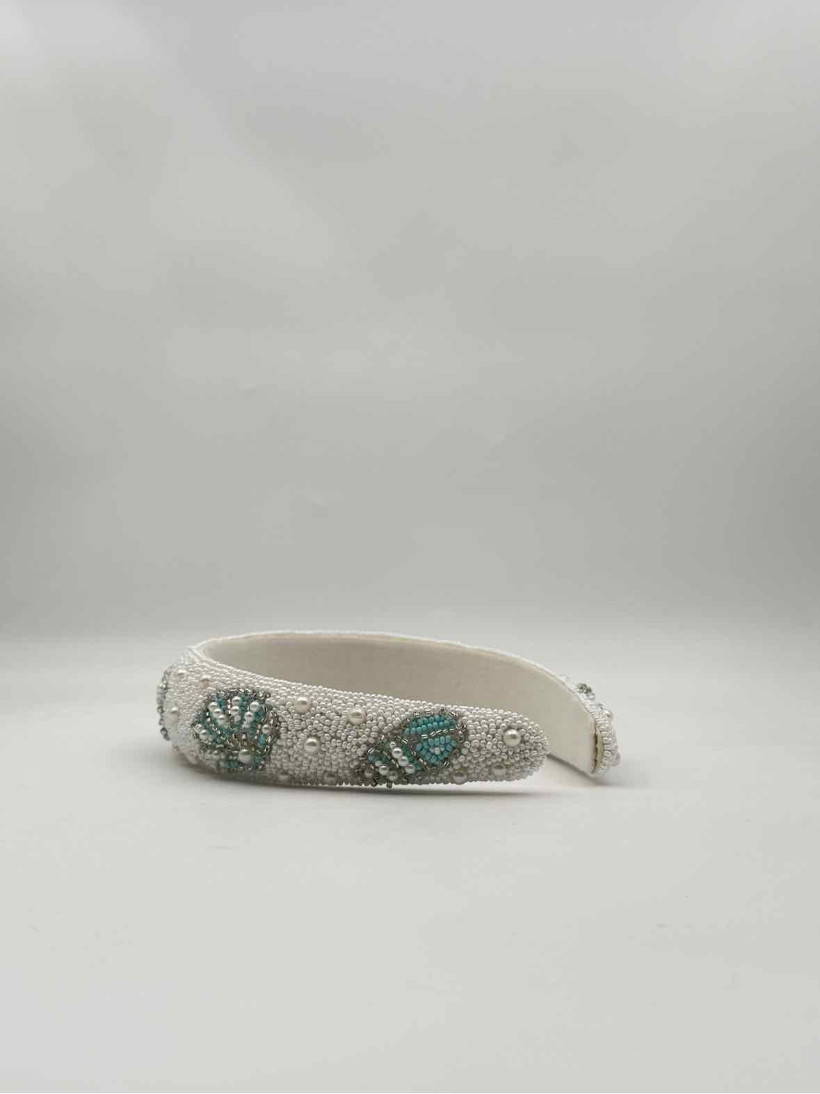 Coastal White Beaded Headband – Pearl & Shell Chic Hair Accessory