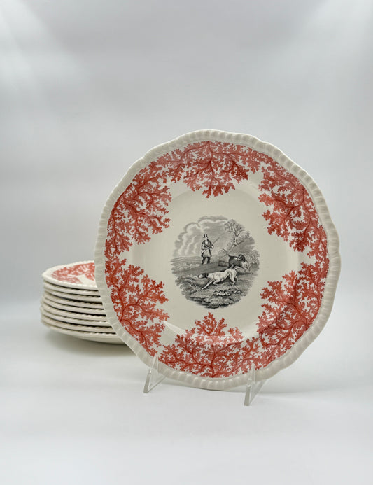 Set of 10 Copeland Spode Hunt Scene Plates – Red Transferware, c.1925