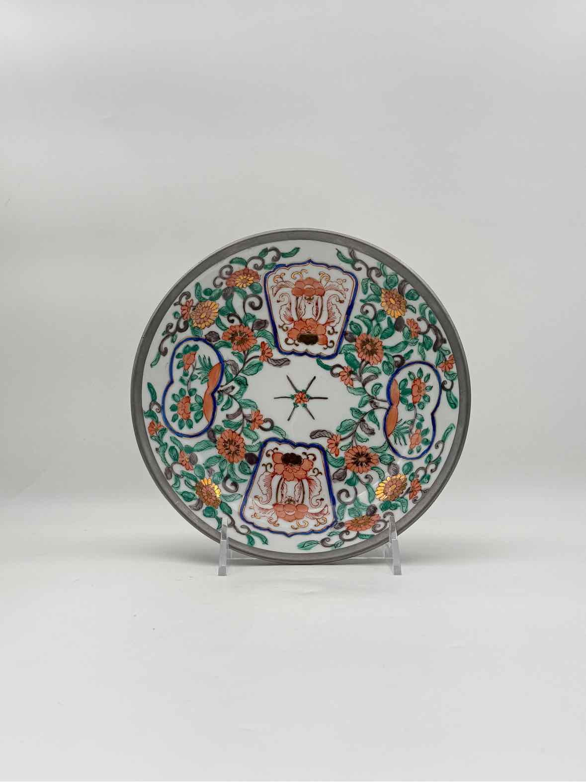 Japanese Pewter Rim Porcelain Bowl