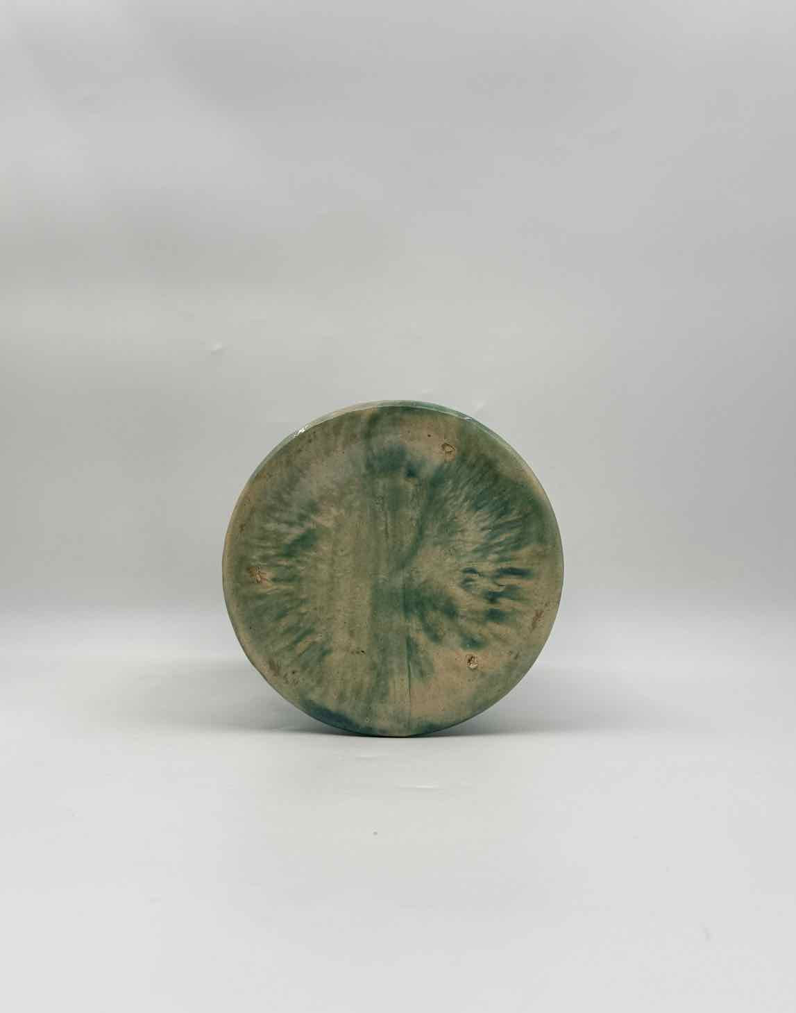 Vintage Zanesville Stoneware Iris Vase Teal Green Arts Crafts Pottery