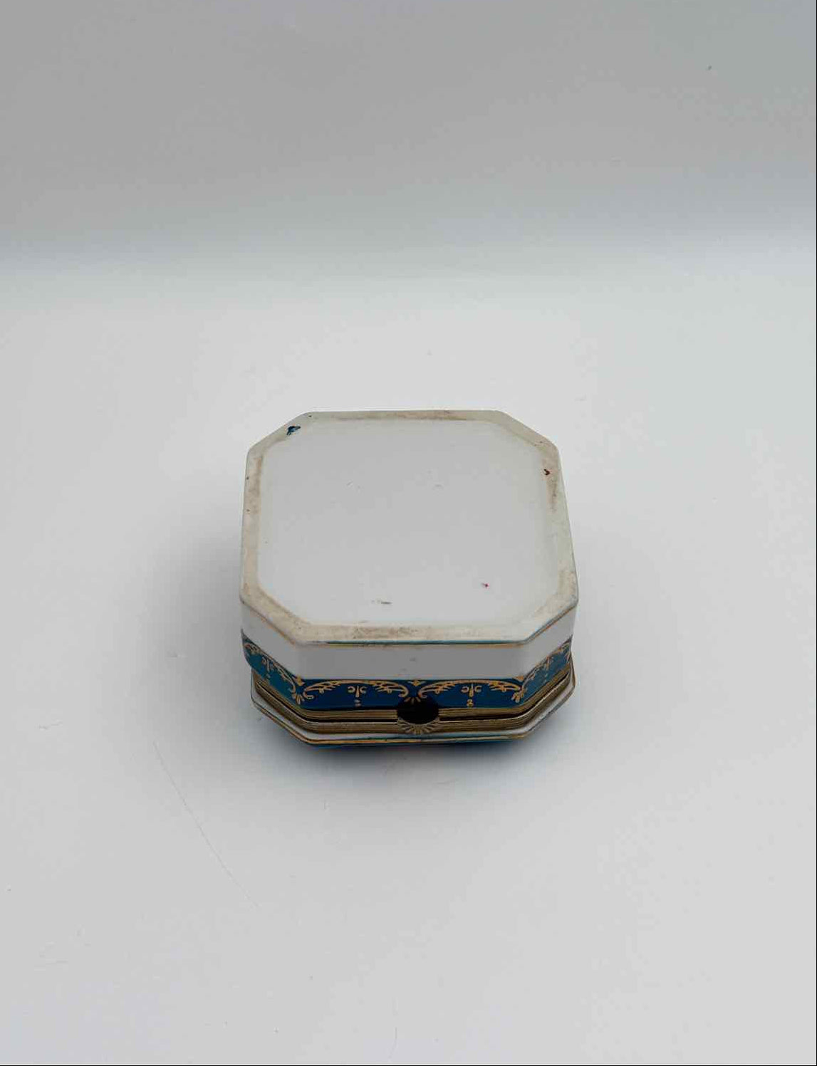 Vintage Octagonal Turquoise Floral Porcelain Trinket Box Gold Trim