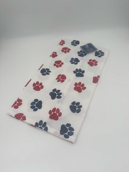 Red White And Blue Dog Paw Prints Towel