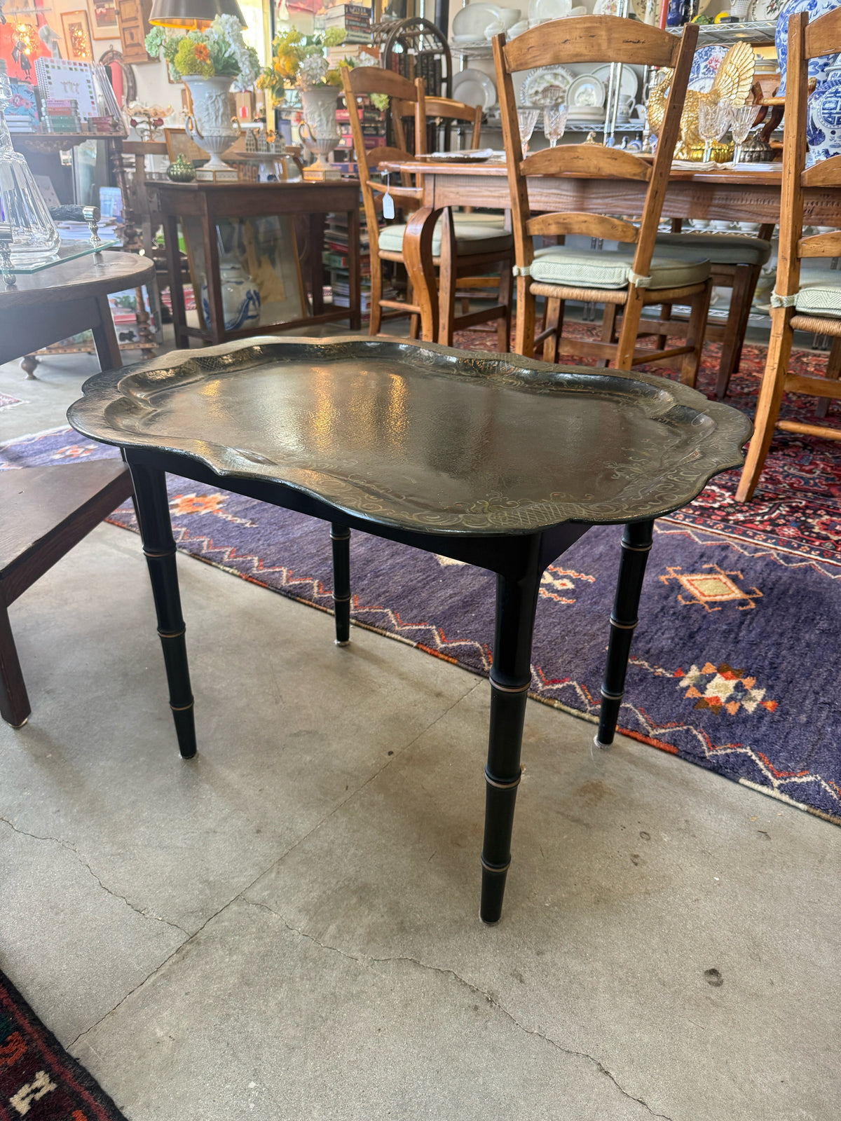 Victorian Paper Mache Tea Tray On Stand