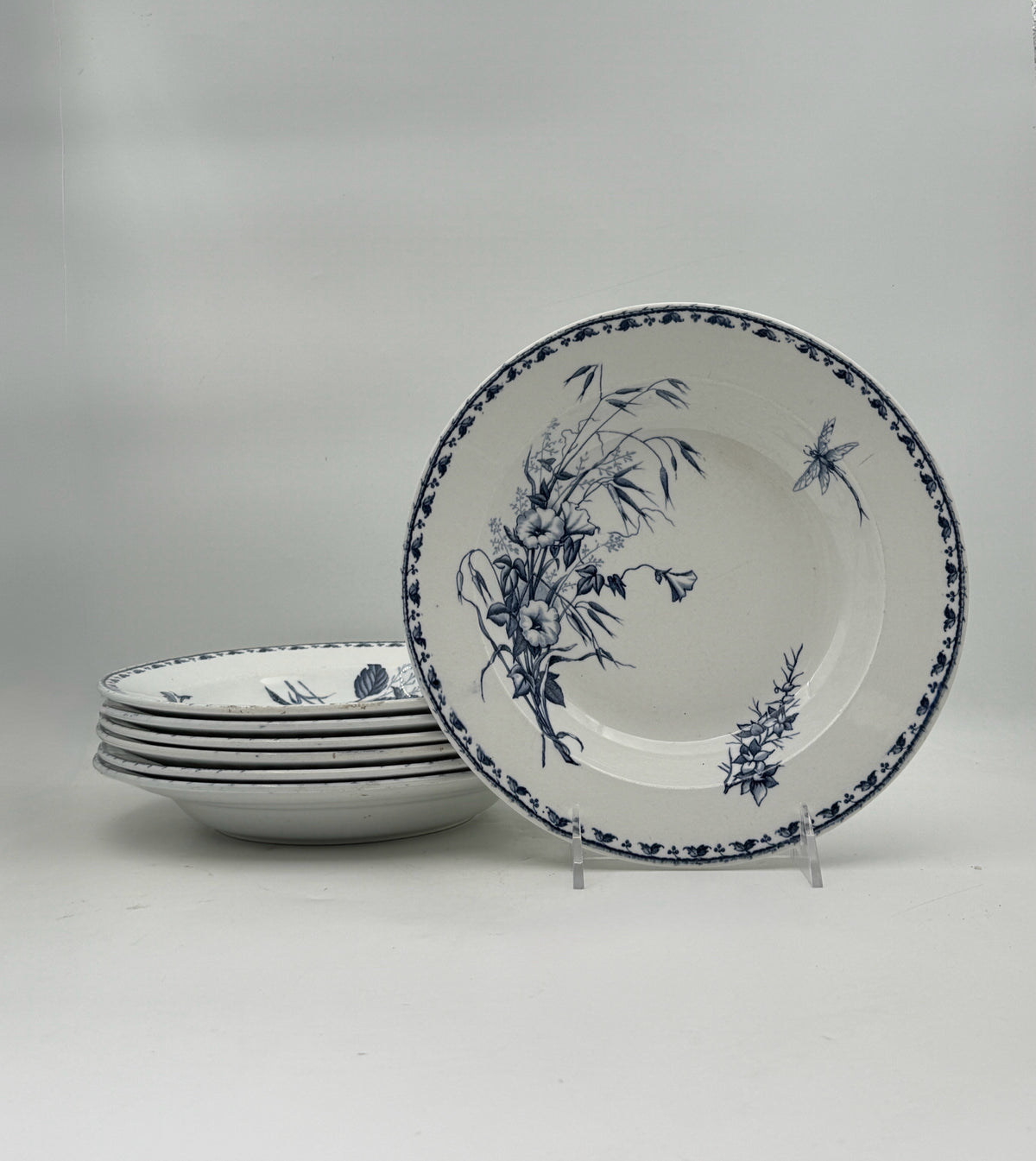 Sarreguemines Carmen Blue And White Bowls- Set Of 7