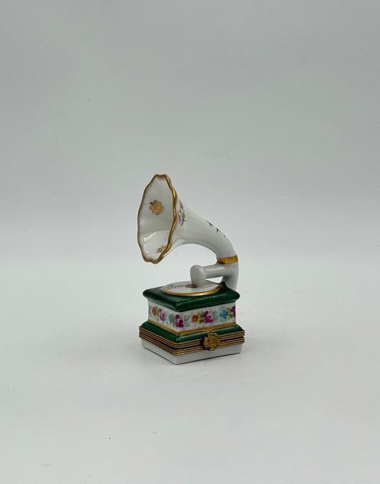 Limoges Porcelain Box – Gramophone Design, Hand-Painted France