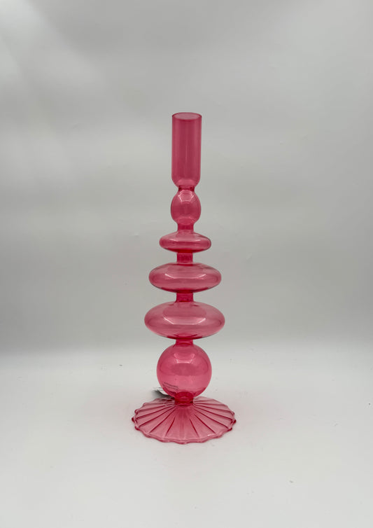 Raz Imports Pink Glass Candlestick – 10.5" Tall