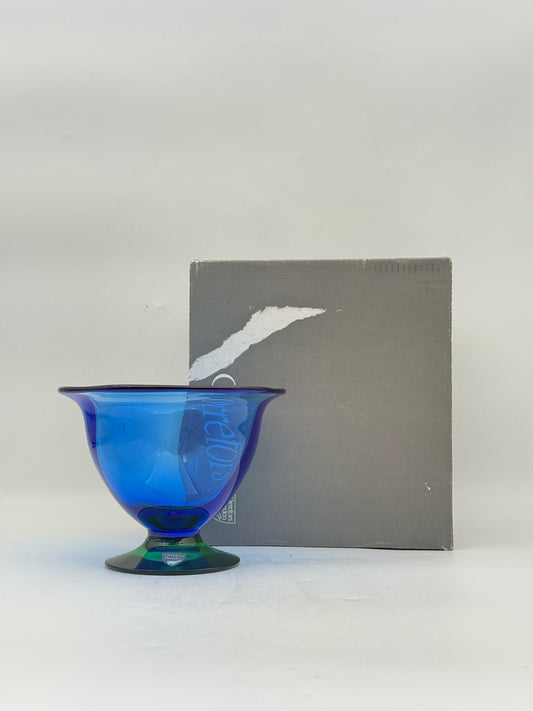 Orrefors Louise Blue And Green Pedestal Bowl With Box