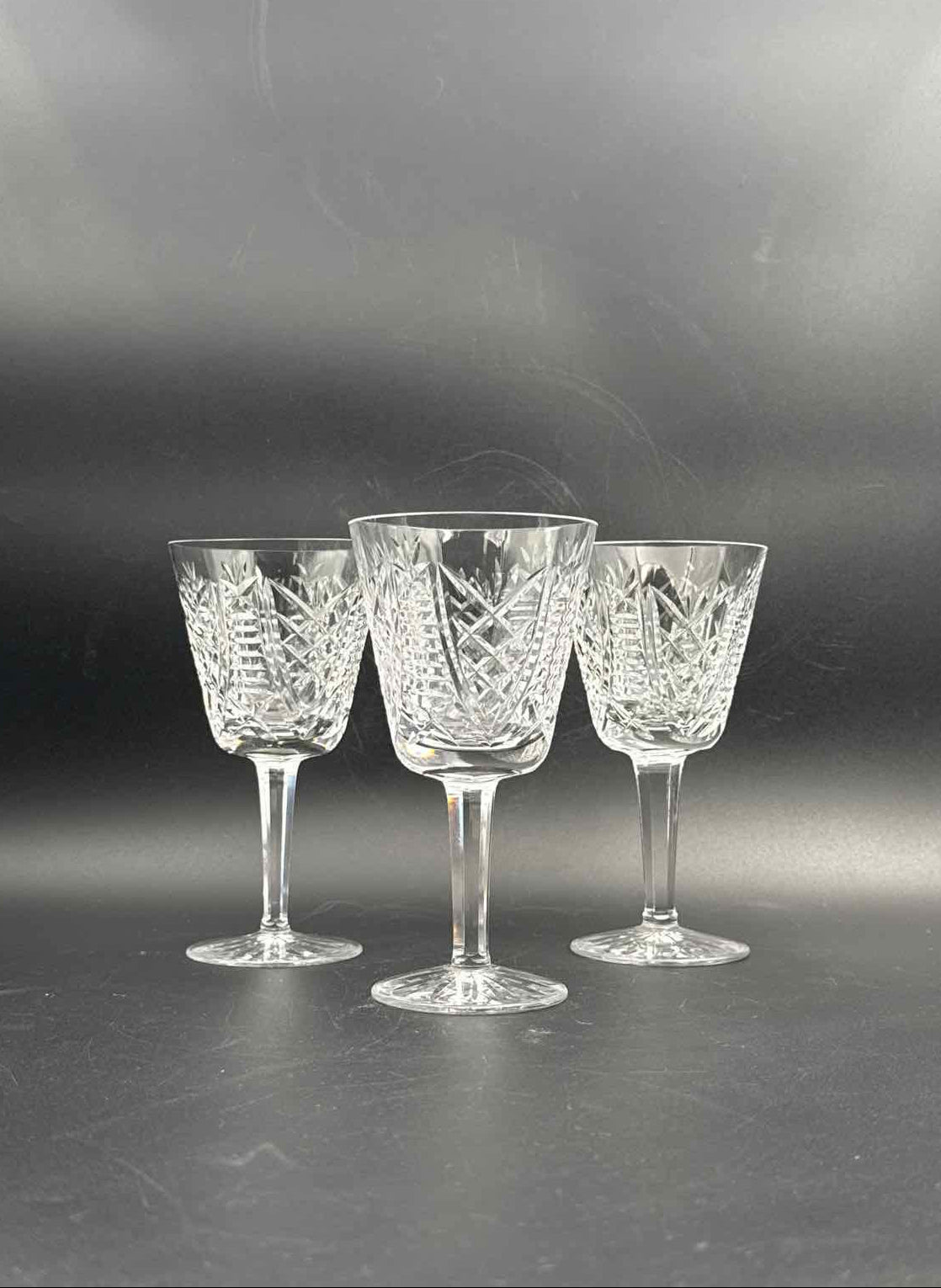 Waterford Clare Crystal Wine Glasses Set of 3 Ireland Cut Stemware