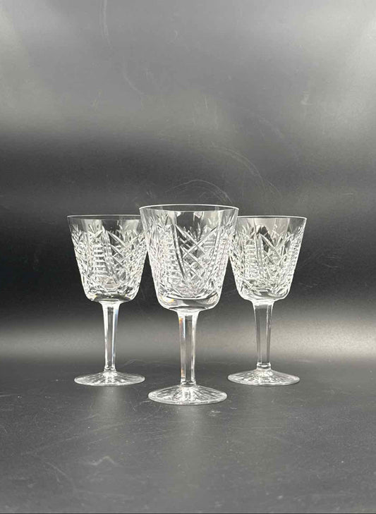 Waterford Clare Crystal Wine Glasses Set of 3 Ireland Cut Stemware