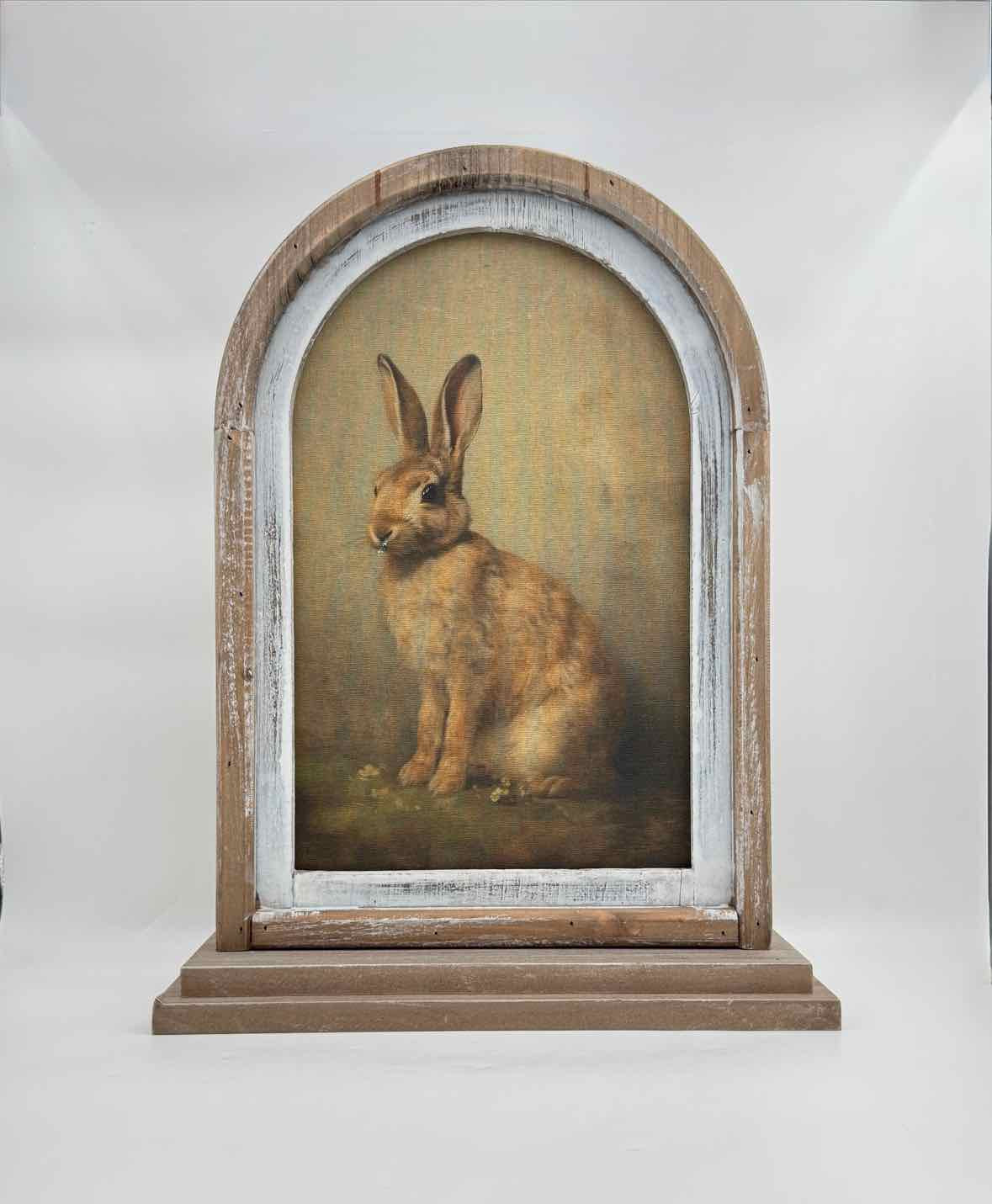 Vintage Inspired Bunny Rabbit Framed Print Rustic Wood Frame Decor