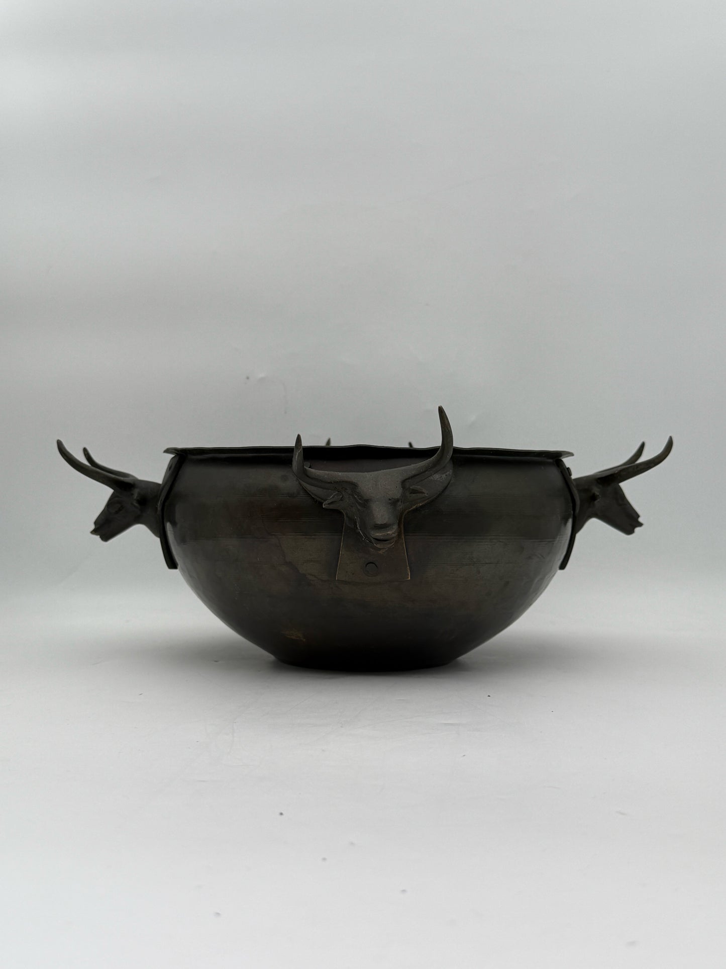 Vintage Hammered Metal Bull Head Bowl