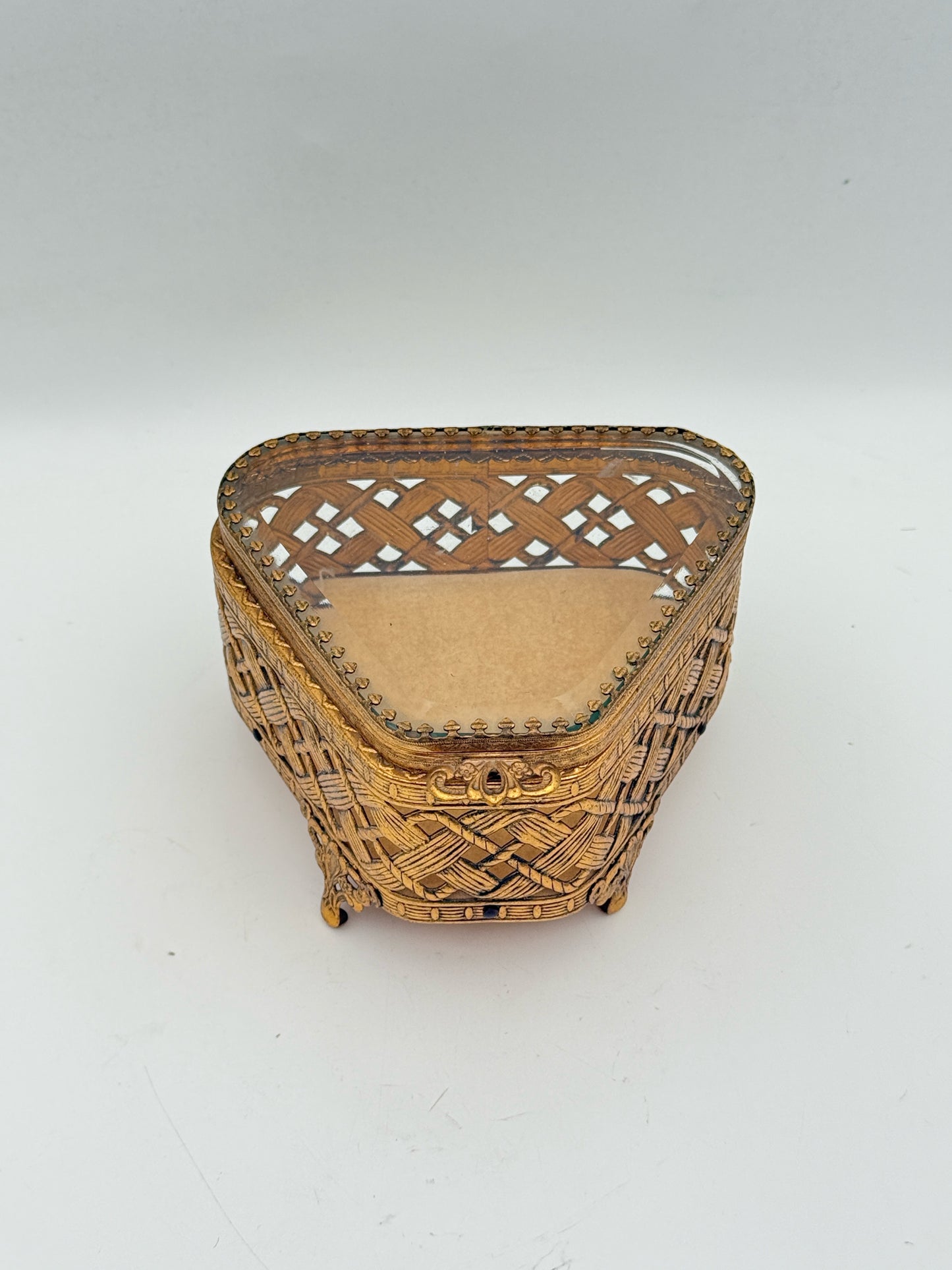 Vintage Gold Tone Jewelry Casket Box