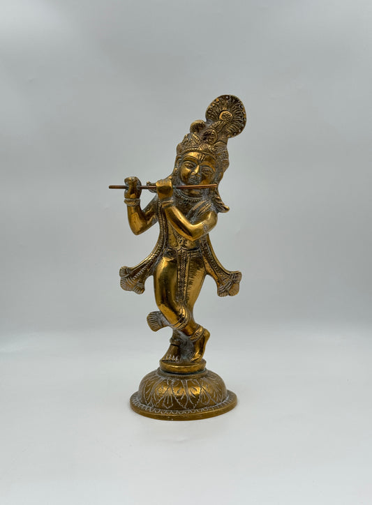 Lord Krishna Brass Figurine – Flute Playing Statue