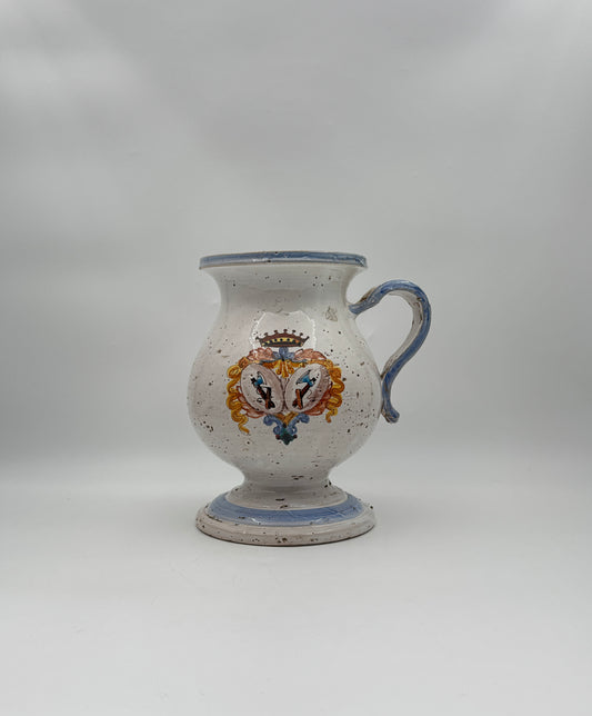 Italian Ceramic Ewer with Handle – Heraldic Crest & Crown Insignia