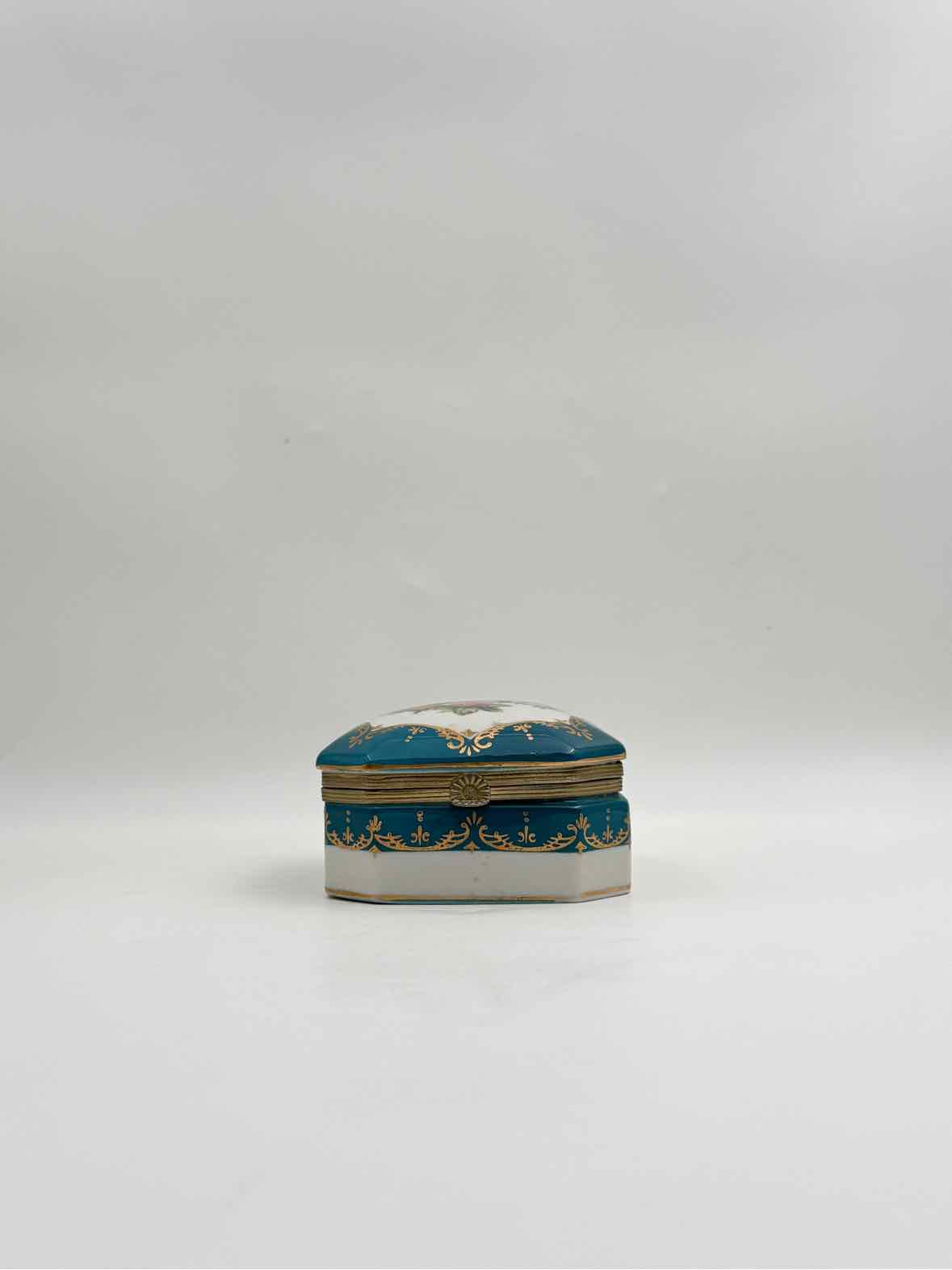 Vintage Turquoise Floral Trinket Box